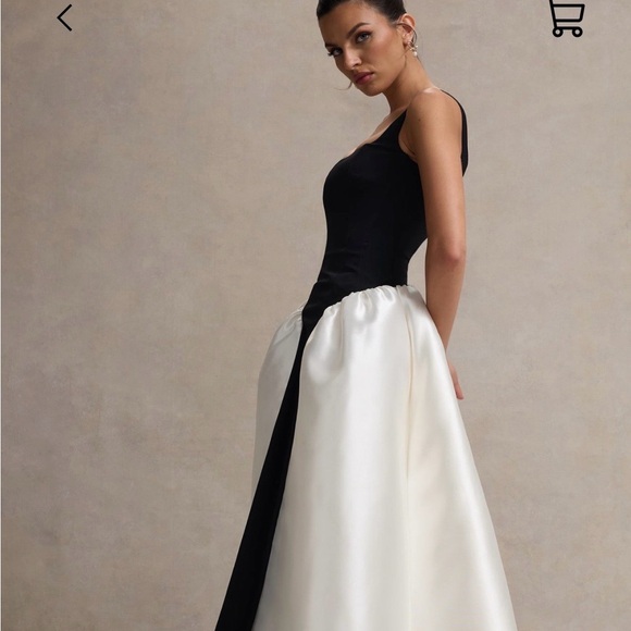 Club L London Christie Elegant Black and White Women's Dress (Basque Waist) - Picture 3 of 7